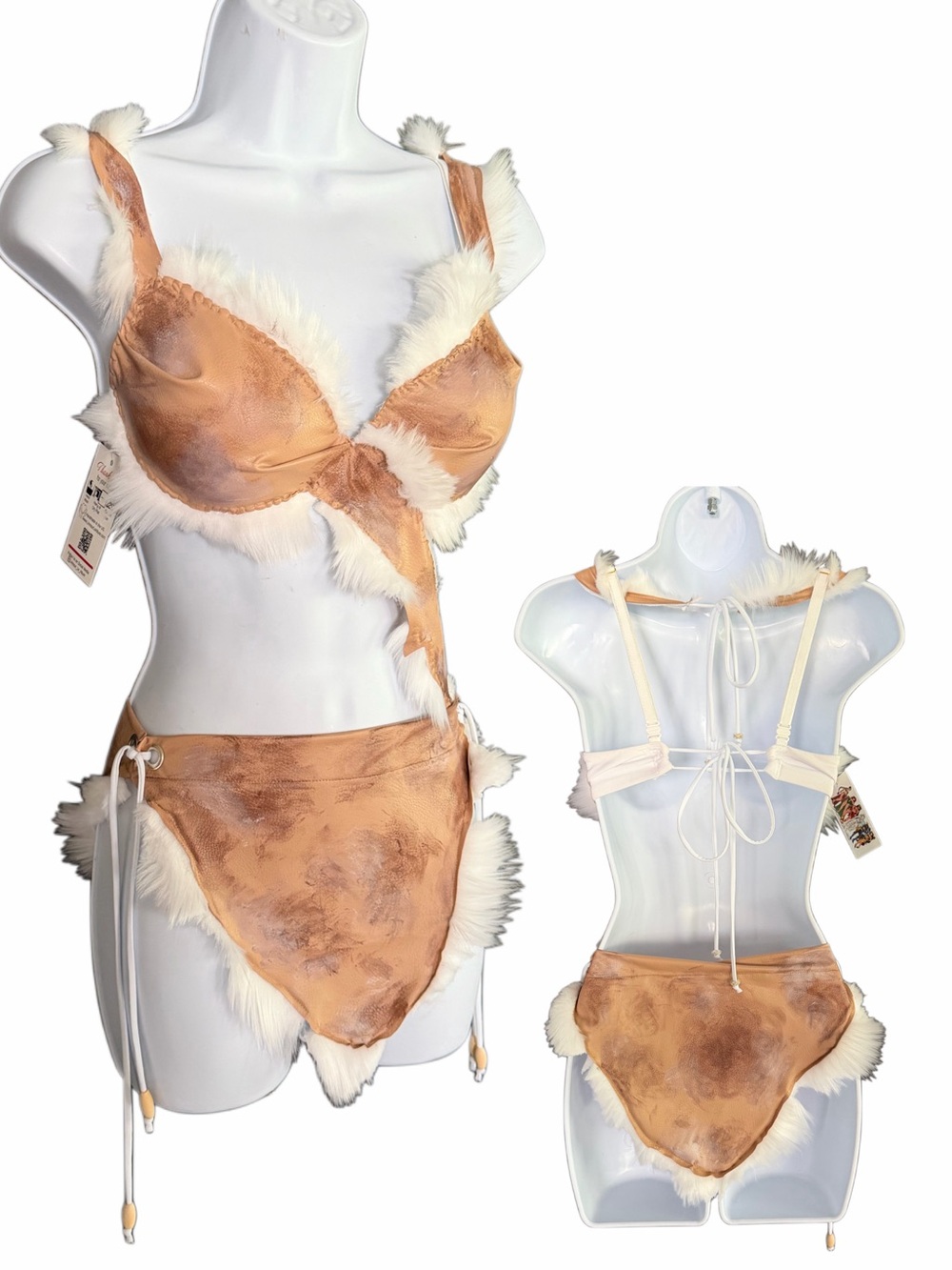 One Million Years BC Cave Woman Faux-Fur Trim Bra & High-Waist Skirt Cosplay Set